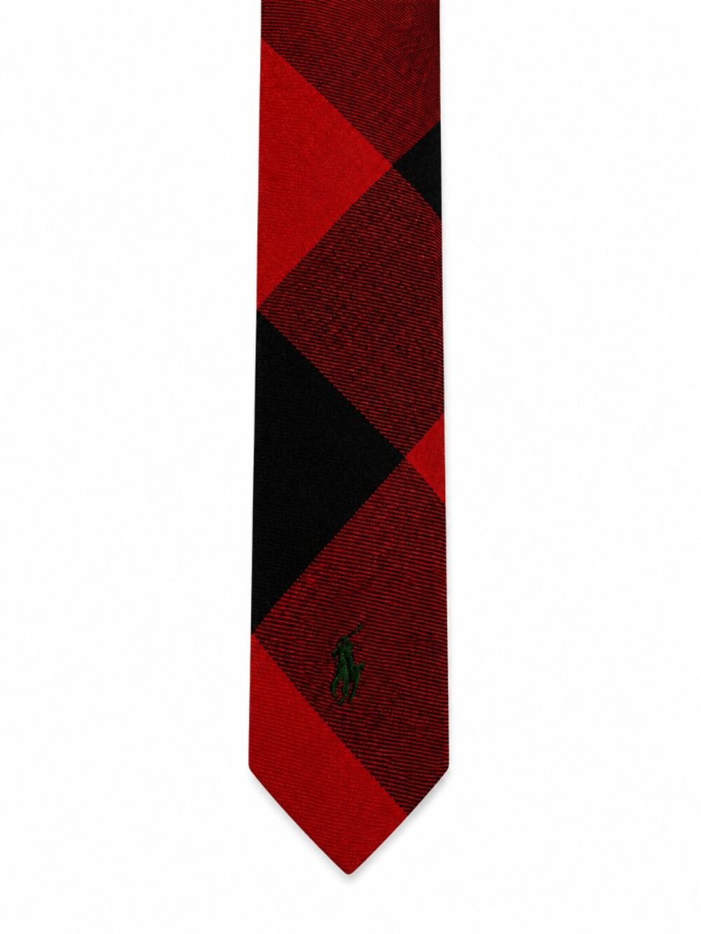 Vintage Polo Ralph Lauren Red Black Plaid Necktie Green Pony Logo
